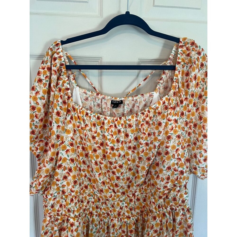 Torrid Orange Mini Floral Square Top Blouse Flowy Boho Coastal Fall 5 5X - Picture 2 of 8